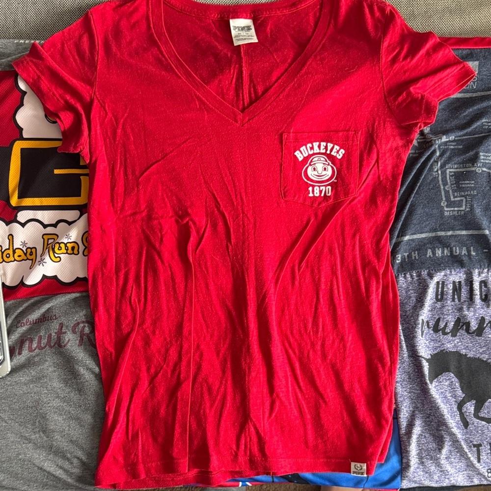 PINK Victoria's Secret Red V-Neck Long Sleeve Tee